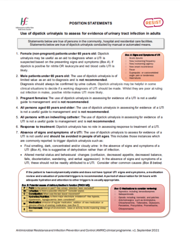 Position Statements Dipstick Urinalysis for UTIs in Adults.