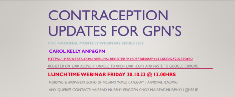 Contraception updates webinar for GPNs. Friday, October 20th, 2023  at 1pm