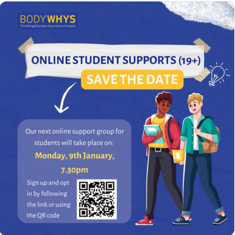 Aware online student support group (19+) takes place on Monday 9th January at 7.30pm.