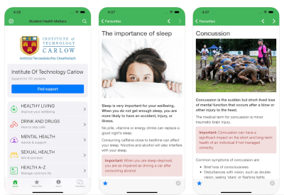 Student Health matters app screenshots