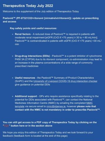 National Medicines Information Centre (NMIC)-Paxlovid™: update on prescribing and access