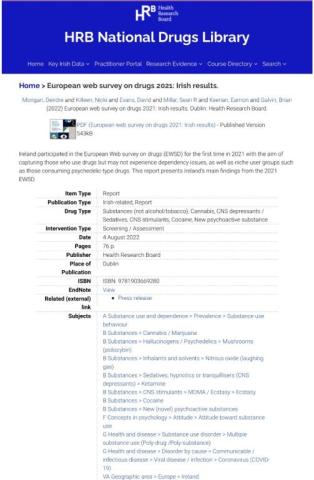 HRB: Ireland’s main findings from the 2021 European Web Survey on Drugs (EWSD).