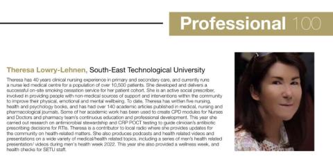 SETU Nurse Theresa Lowry Lehnen, listed in Professional 100 2022.