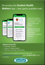 Customised pages on the Student Health Matters app
